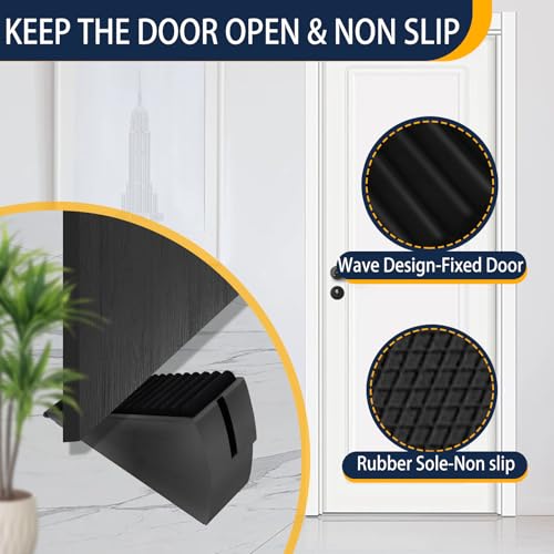 Strongest Door Stopper for Bottom of Door, Heavy Duty Door Stop Wedge Made of Premium Quality Zinc and Rubber Suits Any Heavy Door Any Smooth Floor - size: Black-Adjustable