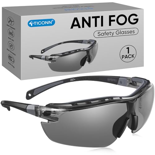 TICONN Anti-Fog Safety Glasses for Men and Women, ANSI Z87.1 Scratch Proof Eye Goggles with Adjustable Arms and UV Protection - style: 1 Pack/Gray