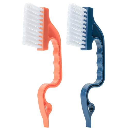 Slick- Window Track Cleaning Brush, 2 Pack, Navy Blue/Orange Ergonomic Handle, Built-in Scraper, Multipurpose, Window Track Cleaning Tools - color: Blue/Orange, size: 2 Pack