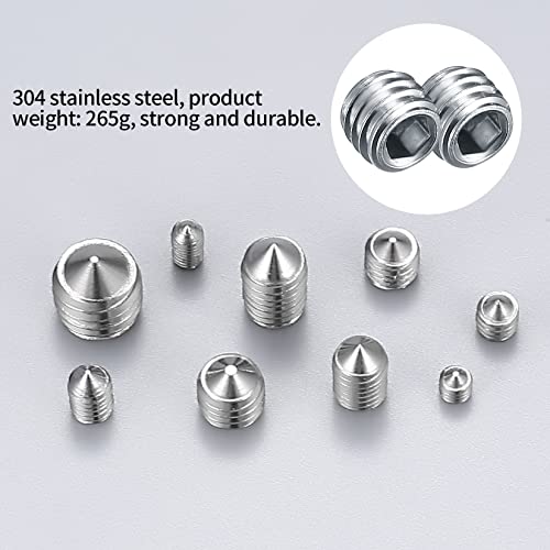 400 Pcs Set Screw Assortment Kit, Hex Allen Head Socket Cup Point Screws Set, Metric M3/M4/M5/M6/M8 Internal Hex Drive Grub Set Screws for Door Handles, Bathroom Fixture, with Hex Wrenches