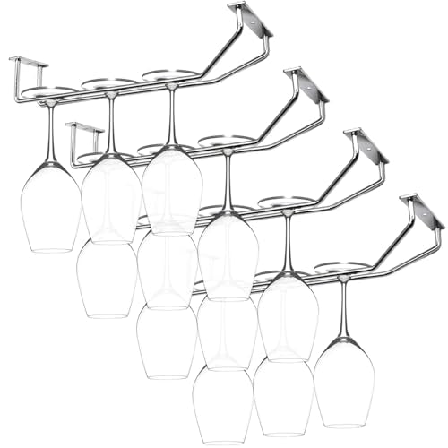 10.8 Inch Wine Glass Rack, Under Cabinet Wine Glass Holder, Wine Glass Hangers Under Shelf, Chrome Finish Stemware Rack, Hanging Stemware Holder for Cabinet Kitchen Bar, Set of 4 - color: Silver Chrome, size: 10.8 Inch 4 Pack