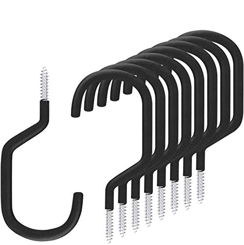 SMARTOLOGY 8 Pack Bike Hanger Storage Hook Rack, Rubber Coated Heavy Duty Large Screw in Ceiling Hooks for Garage Wall and Ceiling Bicycle Storage, Utility Tool Hanger (Black) - color: Standard Size 8 Pack Black