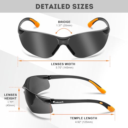 ProtectX Safety Glasses for Men & Women, Safety Sunglasses with Anti-Fog Scratch Resistant Lenses, Non-Slip Grips, ANSI Z87.1 - color: Olympus Tinted Smoke 6 Pk
