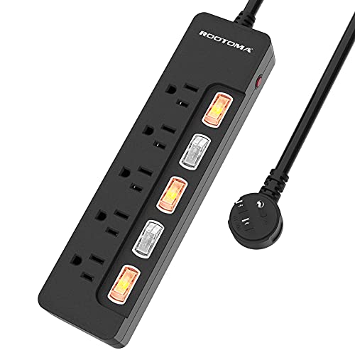 Black Appliance Extension Cord with Individual Switches on Off - 6 FT, 14 Gauge Heavy Duty Extension Cord with 5 AC Outlets, Wall Mountable, High Wattage for Microwave Workbench Garage Must Have, ETL - size: 6 Ft - 5 Ac - Black