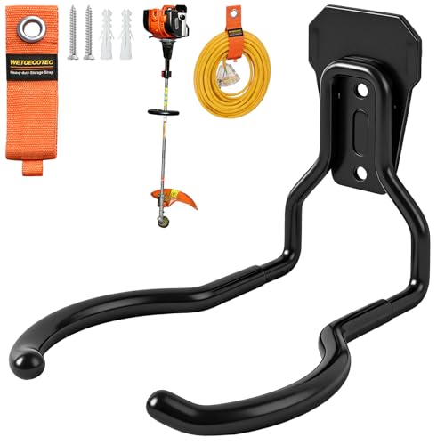Heavy Duty Garden Power Tool Hanger, Garage Storage Utility Hooks with Storage Straps, Electric Tool Hooks, String Trimmer Hangers, Garden Tool Organizer, Weedeater Rack (1, Black) - color: Black-1