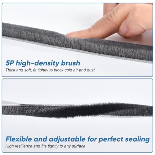 YoleShy 33 Ft Brush Weather Stripping Door Seal Strong Self-Adhesive Weather Stripping Window Seal Soundproofing Windproof Dustproof 0.35 in Wide x 0.6 in Thick, Grey - size: 0.35 x 0.6 inches