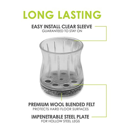 Slipstick GorillaFelt Chair Leg Floor Protectors for Hardwood Floors, Clear Sleeve Felt Pads for Furniture That Stay On, Fits Round & Square Legs, Includes 4 Premium Transparent Chair Socks, CB188 - size: 1-3/8 Inch - 1-3/4 Inch Sleeve 4 Pack