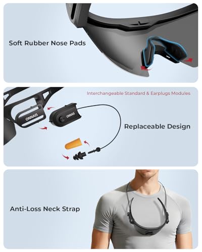 ONNAIS Shooting Glasses with Earplugs - ANSI Z87.1+ Safety Glasses with Detachable NRR 32dB Earplugs, Gifts for Men and Women - color: Black