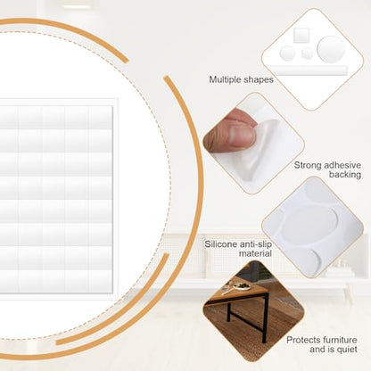132 Pcs Rubber Dots for Non Slip, Anti Slide Furniture Grips Anti-Scratch Rubber Floor Protectors for Cabinet Doors Furniture Desks Floor Drawers Translucent Matte