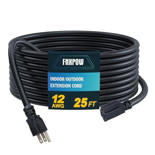 Indoor Outdoor Extension Cord, 12 Gauge 3 Prong Weatherproof Heavy Duty Black Extension Cords, 12/3 SJTW 15A 25 FT Extension Cable for Garage, Garden and Home, UL Listed - color: Black, size: 25FT