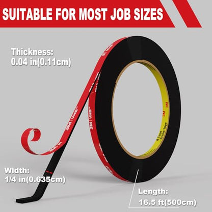 Double Sided Tape Heavy Duty 1/4 inch * 16.5F，Double Sided mounting Tape for Walls,vhb Strong Double Sided Tape Heavy Duty for Car, LED Strip Light, Home/Office Decor - size: 1/4 IN x16.5FT