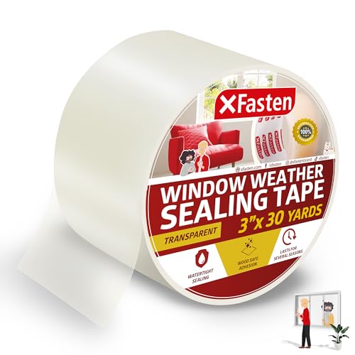 XFasten Window Sealing Tape for Winter 3” x 30 Yards RV Window Stripping for Winter | Heavy-Duty Transparent Weather Sealing Tape for Plastic Window Coverings for Winter, Residue-Free Weather Tape - size: 3" x 30Yds