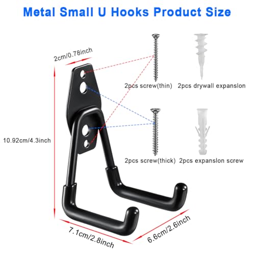 Heavy Duty Garage Storage Utility Hooks，Garden Bike Tool Hangers Organizer，Steel Wall Mount Power Hooks, Metal Small U Hooks for Hanging Ladders Ropes Hose Bulk Items, 6 Pack - size: 6 Pieces