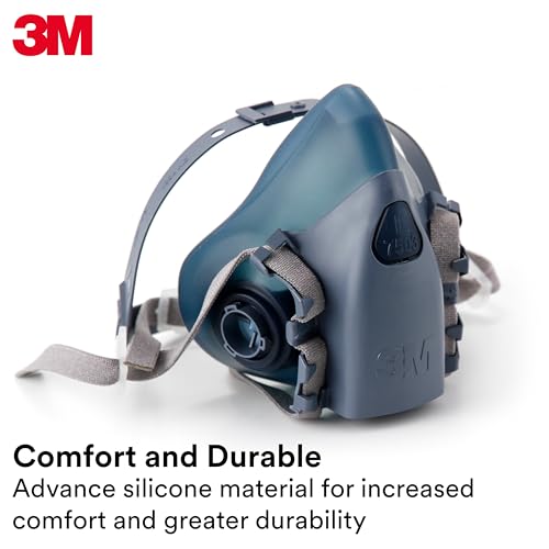 3M Reusable Respirator Half Facepiece 7502, NIOSH, 3M Cool Flow Valve, Dual Airline Supplied Air Compatible, Integrated Dropdown Suspension, Bayonet Connections, For Chemical Handling, Painting, Med - size: Medium