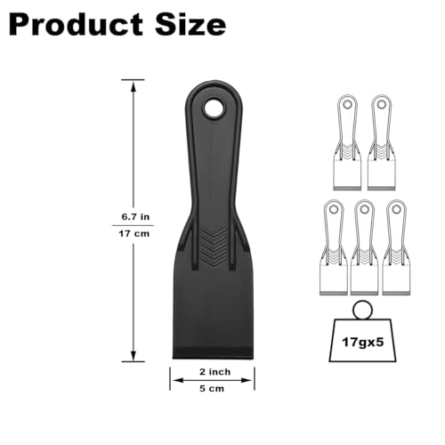 5 Pcs Plastic Putty Knife,2Inch Flexible Paint Scraper Tool for Spackling,Repairing Drywall, Removing Wallpaper, Applying Mud or Plaster