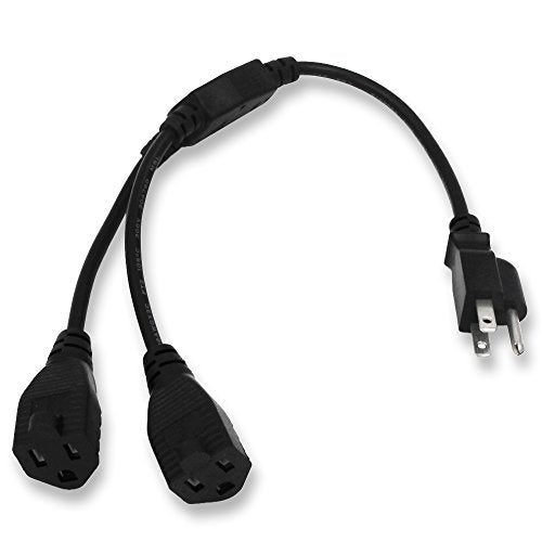 Power Cord Extension Y Splitter - 2 Way Outlet Adapter NEMA 5-15R to 1 NEMA 5-15P with 18AWG 300V Plug 1ft 13A