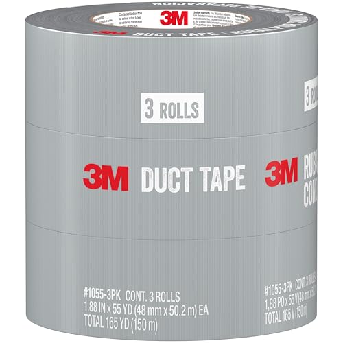 3M Duct Tape, 3 Rolls, 1.88 Inches x 55 Yards, Hand Tear, Bundle, Patch, Protect & Repair, Great Strength For Durability, Adheres To Multiple Surfaces (1055-3PK) - size: 55 yards, style: 3 rolls