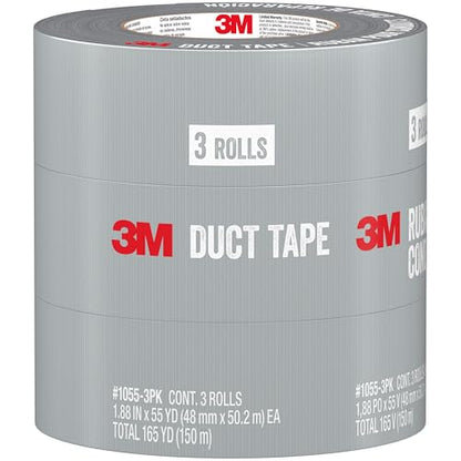 3M Duct Tape, 3 Rolls, 1.88 Inches x 55 Yards, Hand Tear, Bundle, Patch, Protect & Repair, Great Strength for Durability, Adheres to Multiple Surfaces (1055) (Pack of 12) - size: 55 yards (Pack of 12), style: 3 rolls