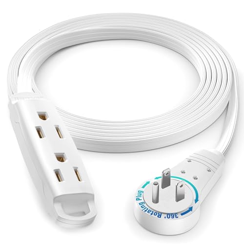 Maximm 360 Degree Rotating Flat Extension Cord 10 Ft Multi 3 Outlet Power Cord Grounded 16 AWG UL Certified, White - color: White, size: 10 Feet