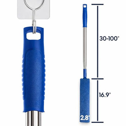 Retractable Gap Dust Cleaner with Extension Pole 30'' to 100'', Cleaning Tools with 3 Microfiber Dusting Cloths, Extendable Long Handle Duster for Cleaning Under Refrigerator Furniture Appliance Blue - color: Blue