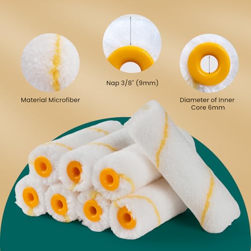 Paint Roller Covers, 26 Pack, 4 Inch 3/8" Nap Microfiber Small Paint Rollers Set, Mini Roller Brush Covers for All Paints and Stains, Painting Supplies for Painting House Wall Cabinet