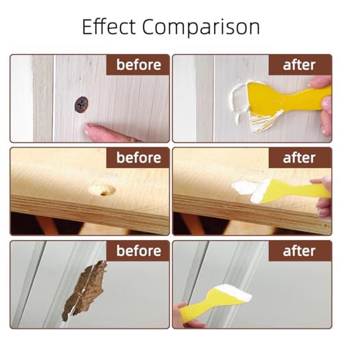Wood Filler Repair Kit 16oz White – Paintable & Stainable Wood Putty Filler for Furniture, Doors & Floors, Exterior Water-Resistant Wood Crack & Hole Filler with Scrapers, Sandpaper & Gloves