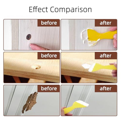 Wood Filler Repair Kit 16oz White – Paintable & Stainable Wood Putty Filler for Furniture, Doors & Floors, Exterior Water-Resistant Wood Crack & Hole Filler with Scrapers, Sandpaper & Gloves