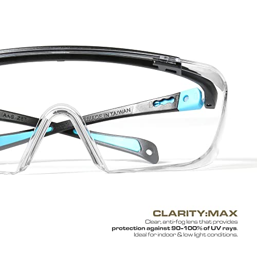 Glove Station Optic Max Safety Glasses Over Eyeglasses - Fits Over Your Prescription - Safety Glasses for Men and Women with Anti-Fog Coating, Wrap-Around Lenses, Adjustable Arms and Side Shields - color: Clear, size: Over The Glasses