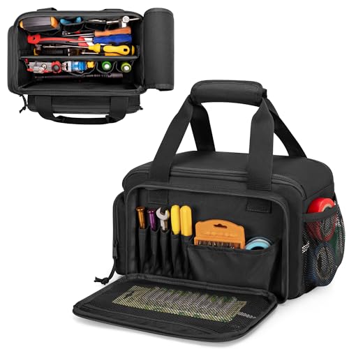 Rexmica 12-Inch Tool Bag with Anti-friction Bottom, Hand Tool Storage Organizer Bag for Men, Tactical Range Bag, Multi-purpose Work Tote for Repairman, Electrician, Carpenters, Handyman, Black - color: Black