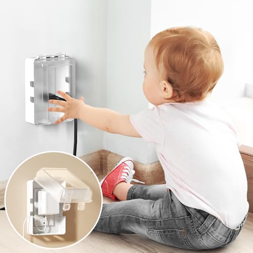 EUDEMON 1 Pack Updated Baby Safety Electrical Outlet Cover Box Childproof Plug Cover - More Space for Large Plugs Easy to Install & Use (Transparent) - color: Transparent