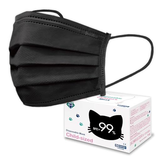 Medtecs Kids Face Mask Disposable - 2 Sizes Option (Child/Youth) 50 PCs - Comfy 3-Ply Breathable Children Masks, The Better Choice - Child | Black - color: 01. Black, size: Child - 50 Pc