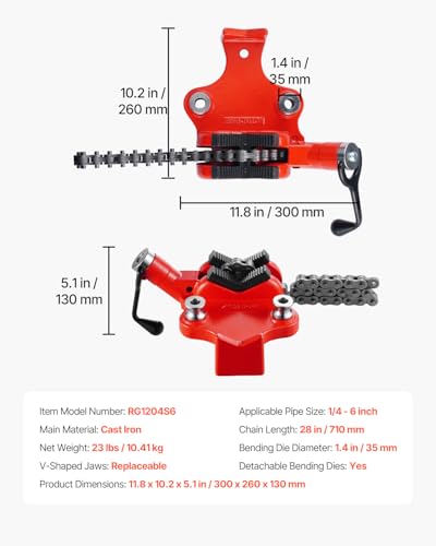 VEVOR Heavy-Duty Pipe Chain Vise, 1/4" - 6" Pipe Capacity, 28" Rugged Chain & Cast Iron Base, Industrial-Grade Pipe Clamping for Plumbing, Automotive Repairs, Metalworking - size: 1/4" - 6" Bench Mount