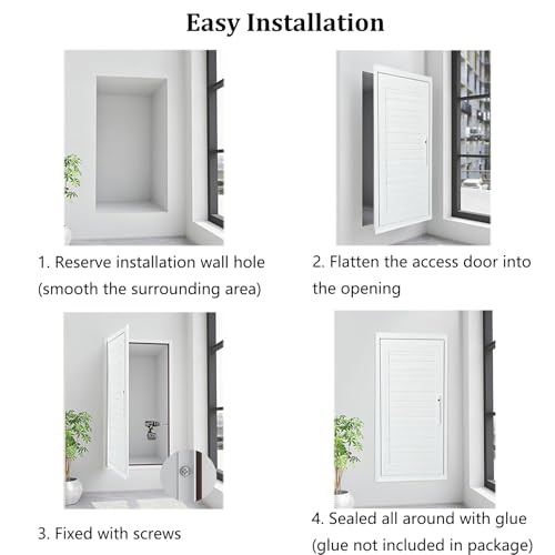 Access Panel for Drywall with Door Handle Aluminum Alloy Wall Concealment Access Box Wall Hole Cover Plate for Plumbing Electrical Cables, Easy Install (White, 16x24in)