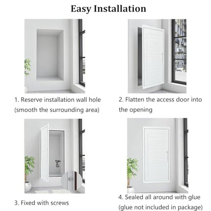 Access Panel for Drywall with Door Handle Aluminum Alloy Wall Concealment Access Box Wall Hole Cover Plate for Plumbing Electrical Cables, Easy Install (White, 16x24in)