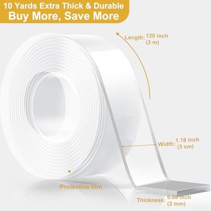 WINNOW Bulk Heavy Duty Nano Double Sided Tape (2 Rolls, 1.2"x120") - Industrial-Strength Adhesive for Student/Office/Classroom/Dormitory Facility Supplies ，Reusable & Removable Mounting Solution