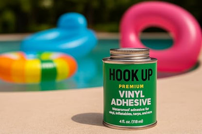 HOOK UP Adhesives Vinyl Contact Cement, Glue Waterproof, Fast-Drying Repair Adhesive for Pools, Inflatables, PVC, Air Mattresses, PVC Pipes, Tarps, Boats, Rafts, Upholstery Strong Bond, Cement 32 OZ