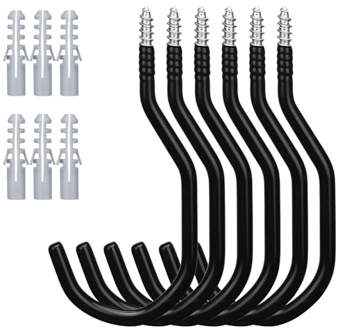 HORUSDY 6-Pack Heavy Duty Garage Storage Hooks, 6" Utility Wall Hooks for Tools, Ladders, Bikes, Hoses & Cords – Steel Garage Organizer Hooks for Wall Mount Storage Systems - color: Black, size: 6"(6PCS)
