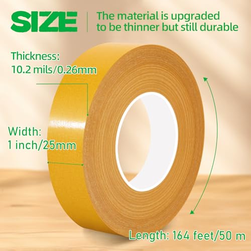 CHENYA Double Sided Tape Heavy Duty,1" X 164 Ft,High Tack Strong Wall Adhesive with Fiberglass Mesh,Super Sticky Resistente Clear Mounting Tape for Crafts,Carpet,Picture - size: 1" x 164FT