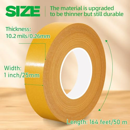 CHENYA Double Sided Tape Heavy Duty,1" X 164 Ft,High Tack Strong Wall Adhesive with Fiberglass Mesh,Super Sticky Resistente Clear Mounting Tape for Crafts,Carpet,Picture - size: 1" x 164FT