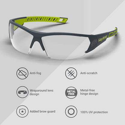 HexArmor MX250 Clear Safety Glasses for Men and Women | Anti-Fog | Scratch Resistant Wrap Around Lenses | Modern-Safety Glasses | Metal-Free | Certified ANSI Z87 | 100% UV Protected Eyewear - color: Clear / Trushield
