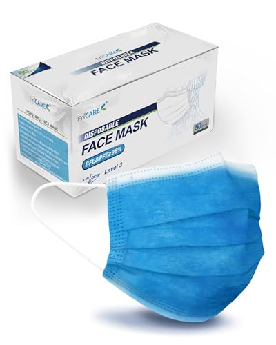 FriCARE Disposable Face Masks, 3-Ply ASTM Level 3 Medical Grade, FSA/HSA Eligible, Breathable & Comfortable for Allergy/Sun Protection, 50 Pack Medium Blue - color: Medium Blue