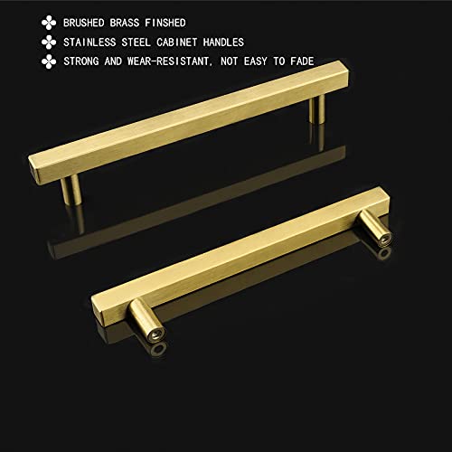 Goldenwarm 25 Pack Brushed Brass Cabinet Pulls Square Bar Cabinet Handles Pulls - LS1212GD160 Modern Euro Style Stainless Steel Kitchen Dresser Drawer Handles,6-1/4 Inch Hole Centers - color: Gold, size: 6-1/4 Inch Hole Center