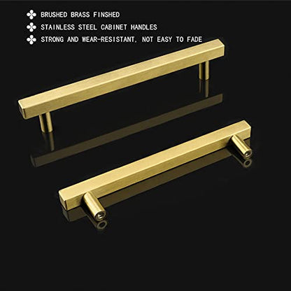 Goldenwarm 25 Pack Brushed Brass Cabinet Pulls Square Bar Cabinet Handles Pulls - LS1212GD160 Modern Euro Style Stainless Steel Kitchen Dresser Drawer Handles,6-1/4 Inch Hole Centers - color: Gold, size: 6-1/4 Inch Hole Center