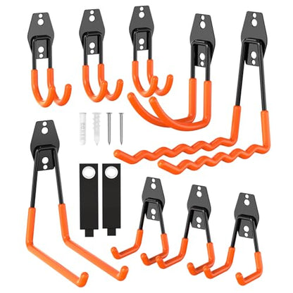 Heavy Duty Garage Hooks 11 Pack, Garage Storage Hooks with Non-Slip PVC Coating, Utility Steel Wall Mount Hook for Bike, Ladder, Tools, Hose & Garage Organization