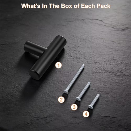 Probrico 5 Pack Length 2inch Matte Black Kitchen Cabinet Knobs,Stainless Steel Dresser Drawer Knob,Euro Style Single Hole Pull Handles for Cupboard and Closet - size: Single Hole: 2 inch Length