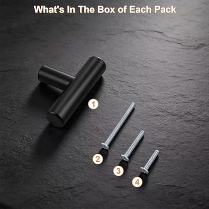 Probrico 5 Pack Length 2inch Matte Black Kitchen Cabinet Knobs,Stainless Steel Dresser Drawer Knob,Euro Style Single Hole Pull Handles for Cupboard and Closet - size: Single Hole: 2 inch Length