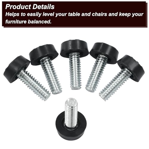 Waziaqoc 10Pcs 1/4-20 UNC Thread Adjustable Modern Furniture Levelers, Black Square Feet for Table, Chair, Cabinet, TV Stand (0.6 Inch Head Diameter)