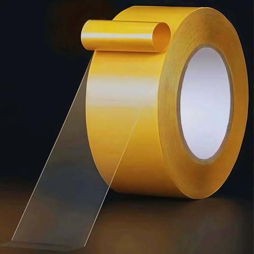 Ultra-Thin Heavy Duty Double Sided Tape - 2 Inch x 66 Feet, Clear Strong Two Sided Stick Mounting Tape for Walls, Woodworking, Crafts, Arts, Etc, Hemming Tape for Fabric, Curtains, No Residue - size: 2Inch x 66Feet