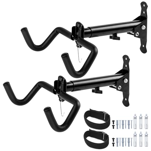 Cyfie Bike Wall Mount Garage Rack, Adjustable Horizontal Bike Storage Hanger Hooks with Wheel Stabilizer Strap, Indoor Hanging Bicycle Holder in Apartment Garage for Mountain Road Hybrid Bike (2 Pack) - color: 2 Pack for 2x4 Stud