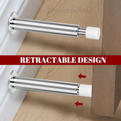 Framendino, 2 Pack Metal Spring Door Stoppers for Wall 4.4 Inch Stops Mounted Doorstop Holder with Rubber Tips Silver